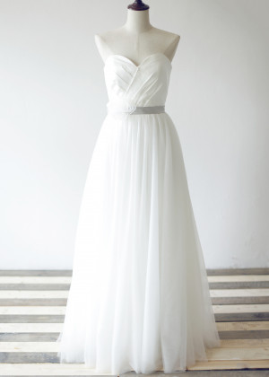 Ivory Satin Tulle Strapless Sweetheart Wedding Dress